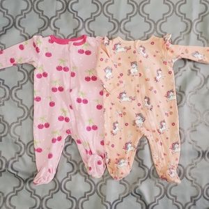 3-6Months Baby Girl Footed Pajamas unicorns and Cherries